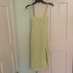 Reformation dupe (forever21) linen light corseted green midi dress with slit